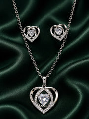 Elegant Heart Crystal Necklace & Earrings Set