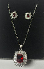 Royal Red Crystal Necklace & Earrings Set
