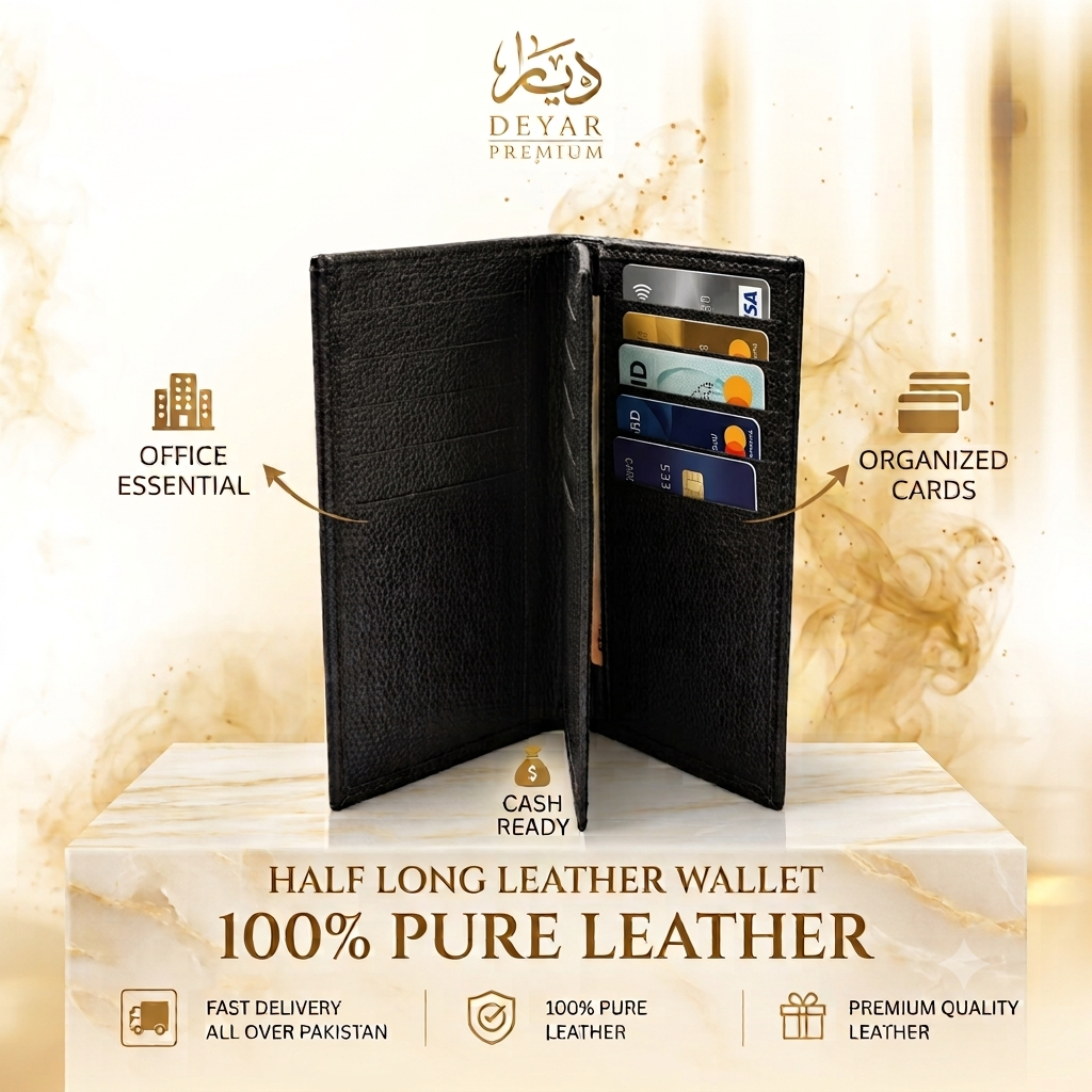 100% Pure Leather - Half long Leather Wallet