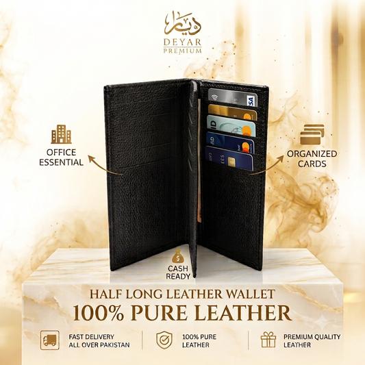 100% Pure Leather - Half long Leather Wallet