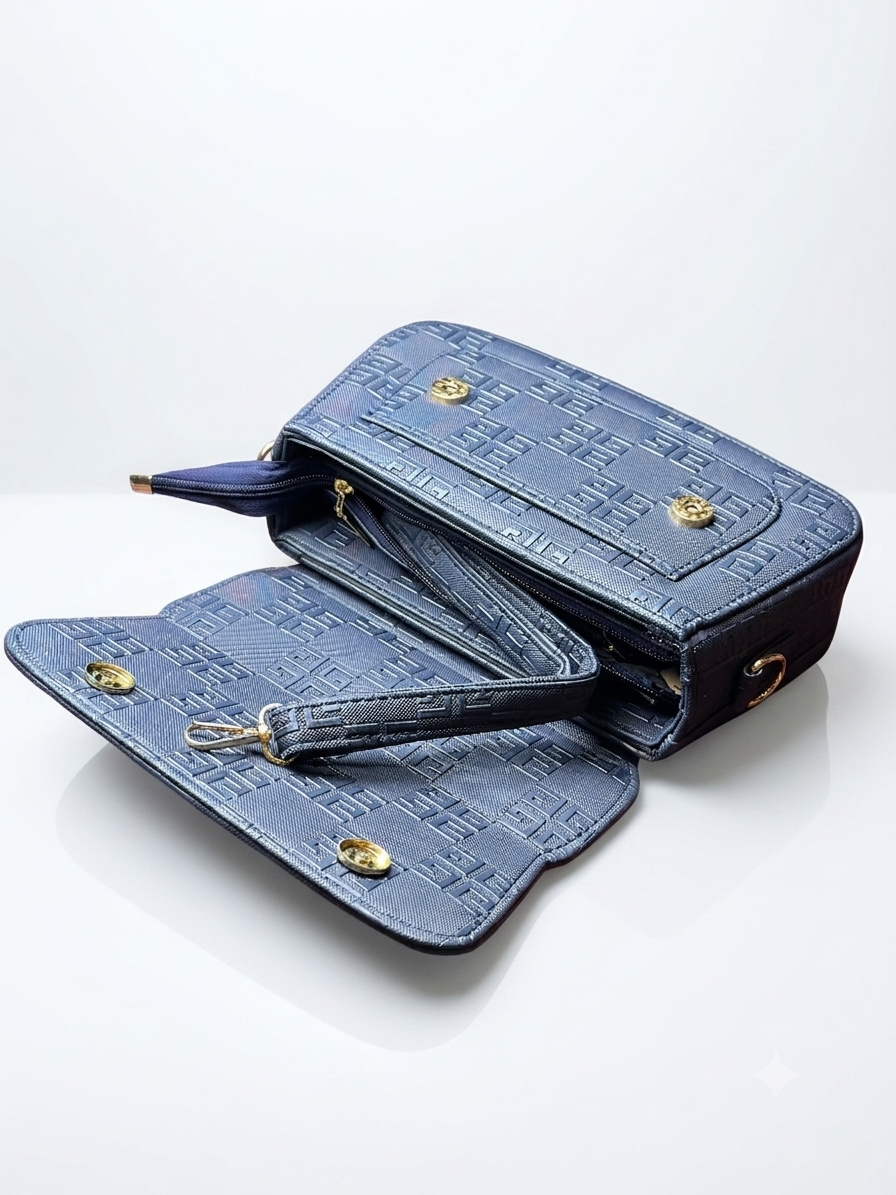 Blue branded handbag