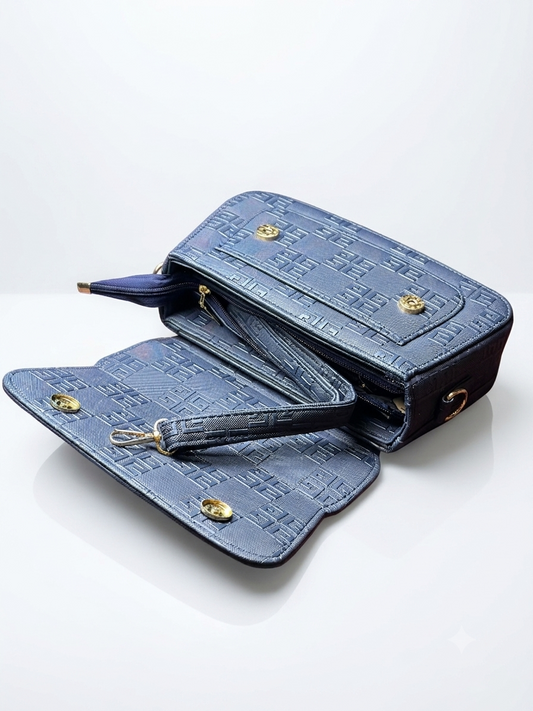 Blue branded handbag