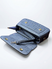 Blue branded handbag