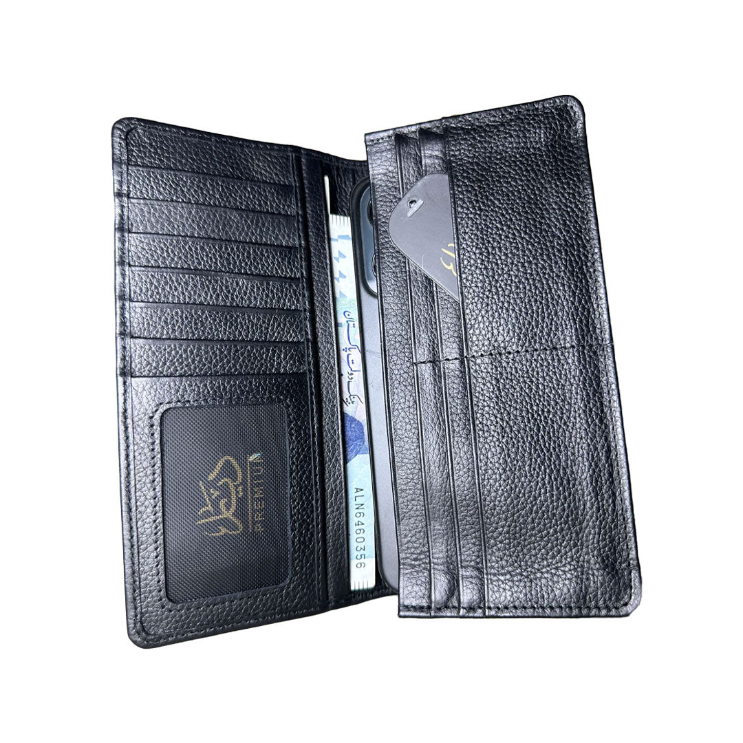100% Pure Leather - Long Wallet With Mobile Pocket.