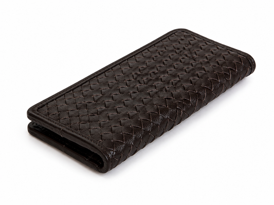 Hand knitted double layered 100% leather long wallet