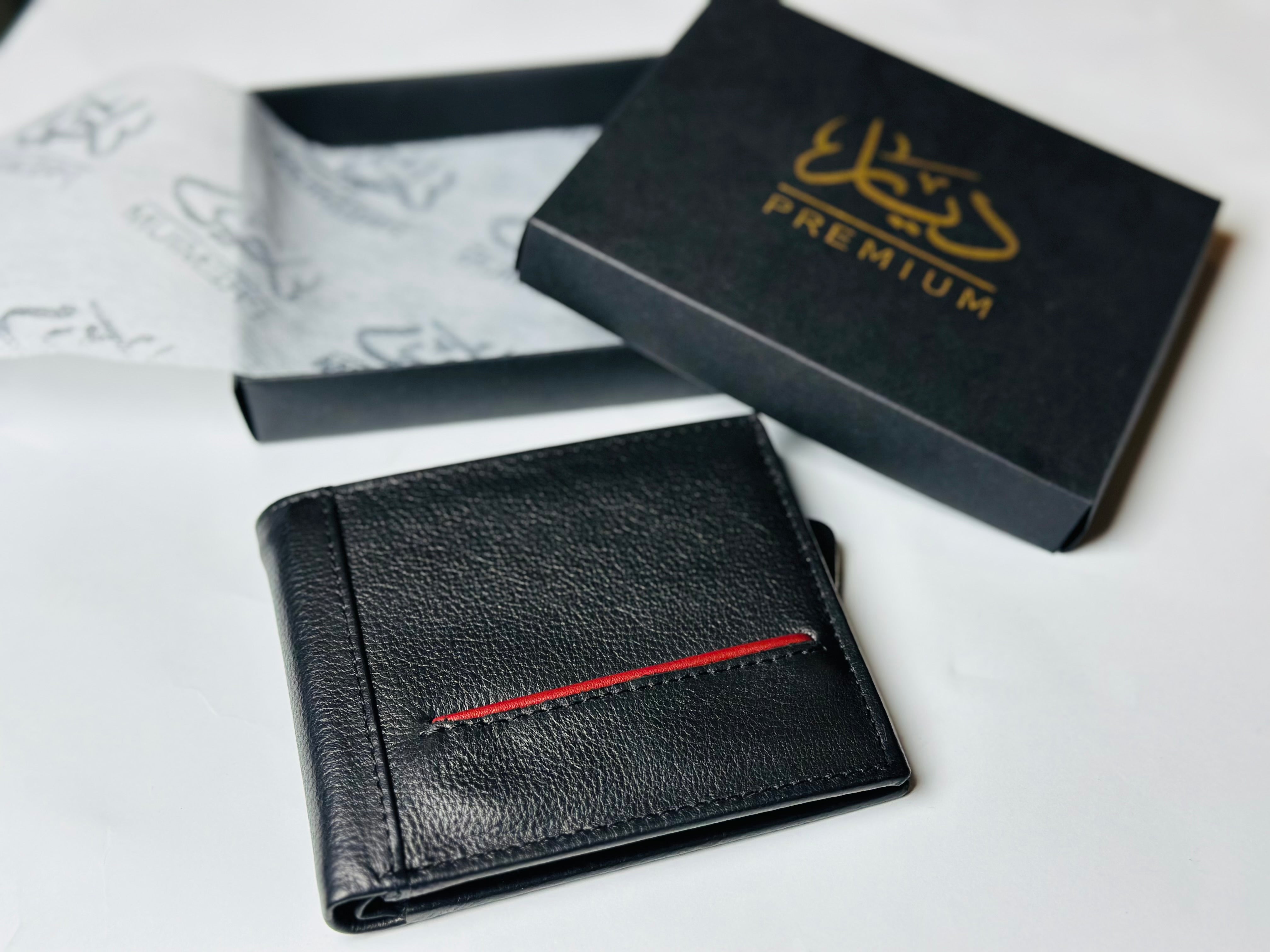 Red stripe 100% pure leather wallet