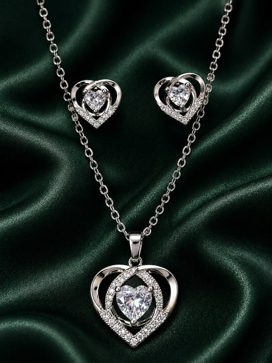 Elegant Heart Crystal Necklace & Earrings Set