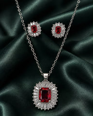 Royal Red Crystal Necklace & Earrings Set