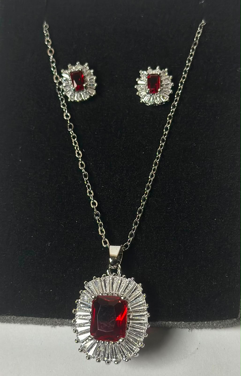 Royal Red Crystal Necklace & Earrings Set