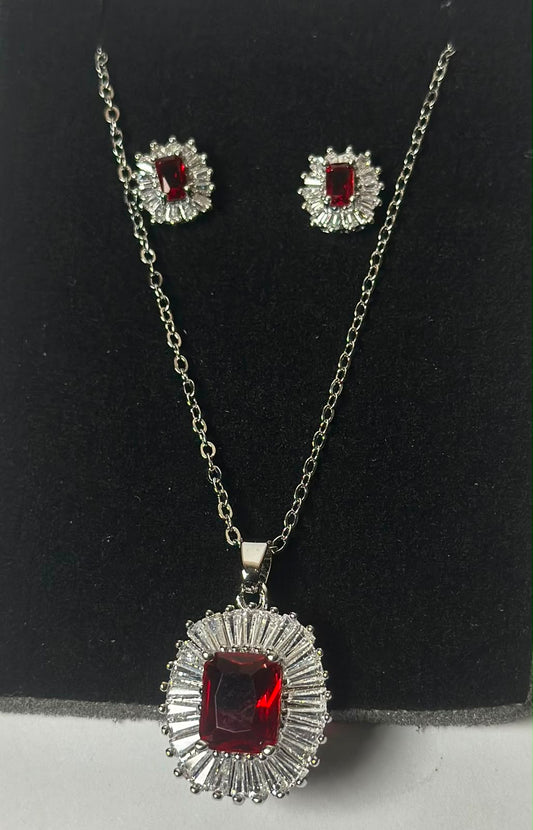 Royal Red Crystal Necklace & Earrings Set