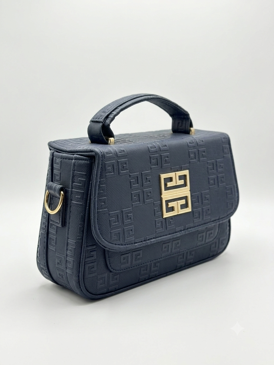 Blue branded handbag