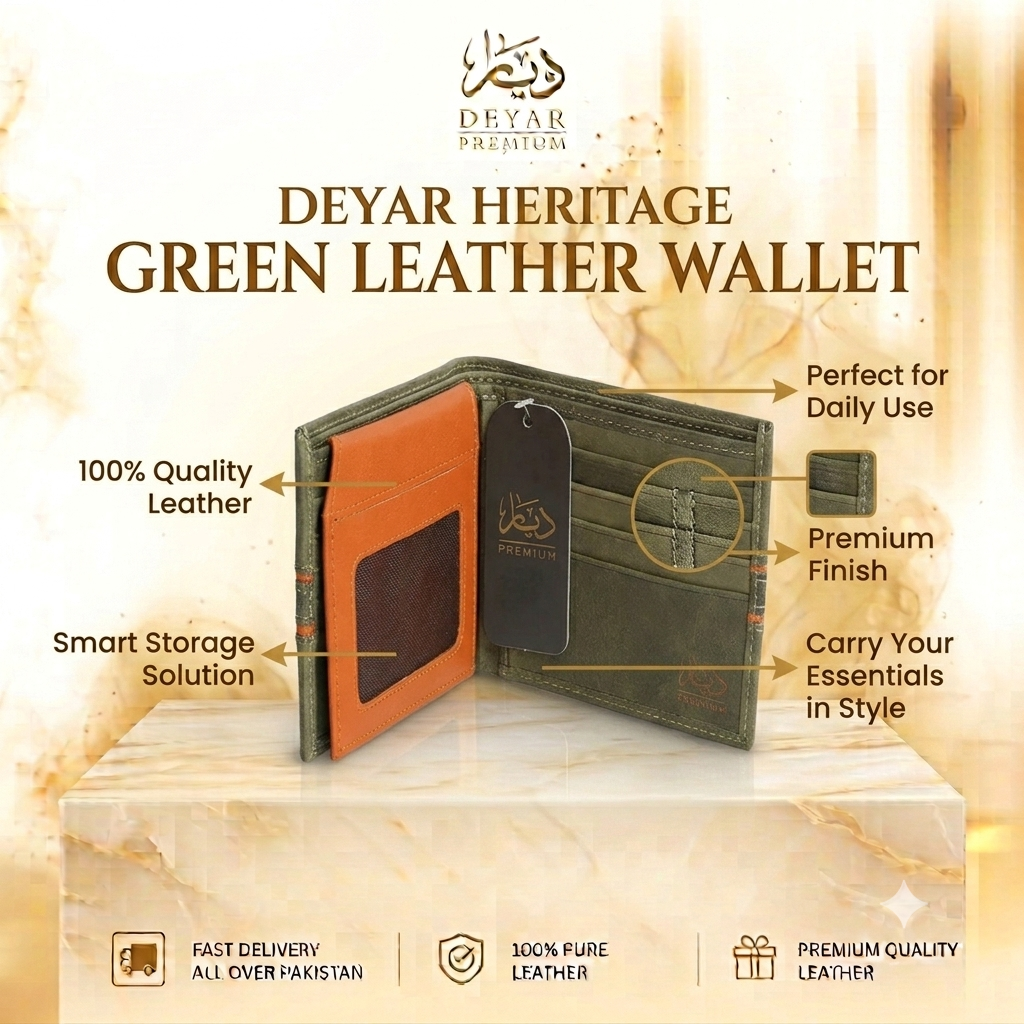 100% Pure Leather - Deyar Heritage Green Leather Wallet