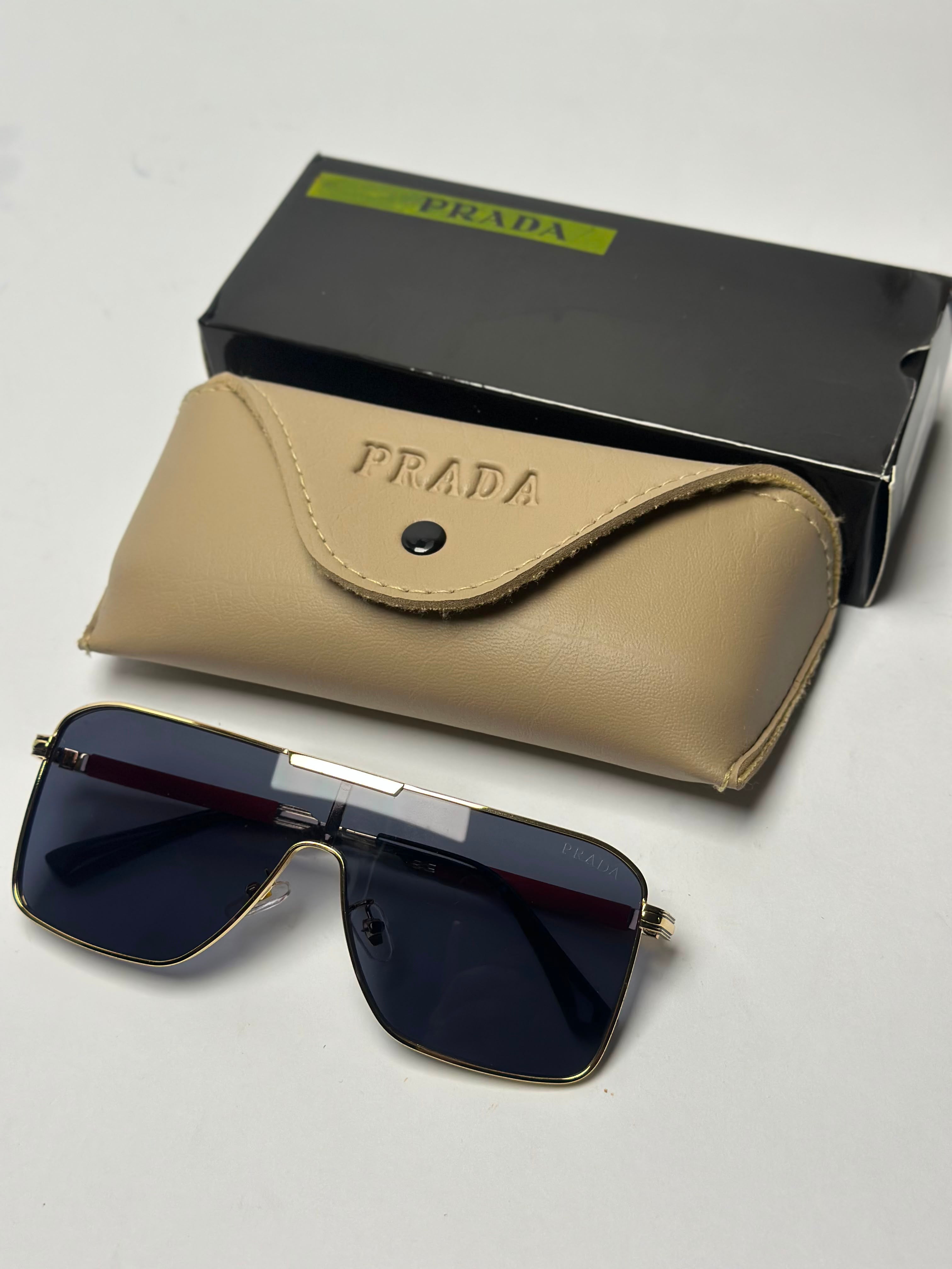 P*rada Gold Frame Shield Sunglasses – Dark Smoke Lens