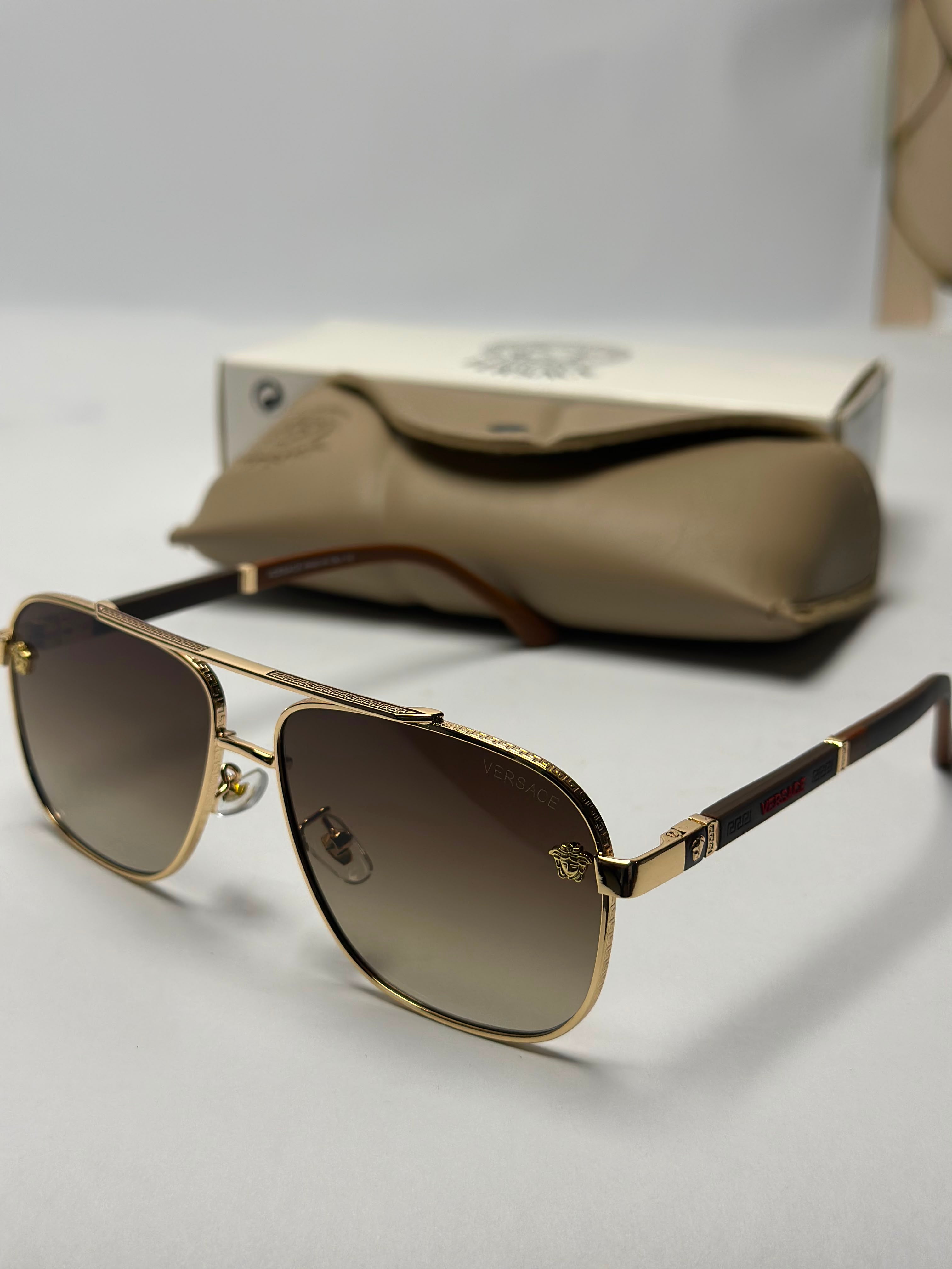 Ve*sace Aviator Sunglasses – Brown Gradient Lens